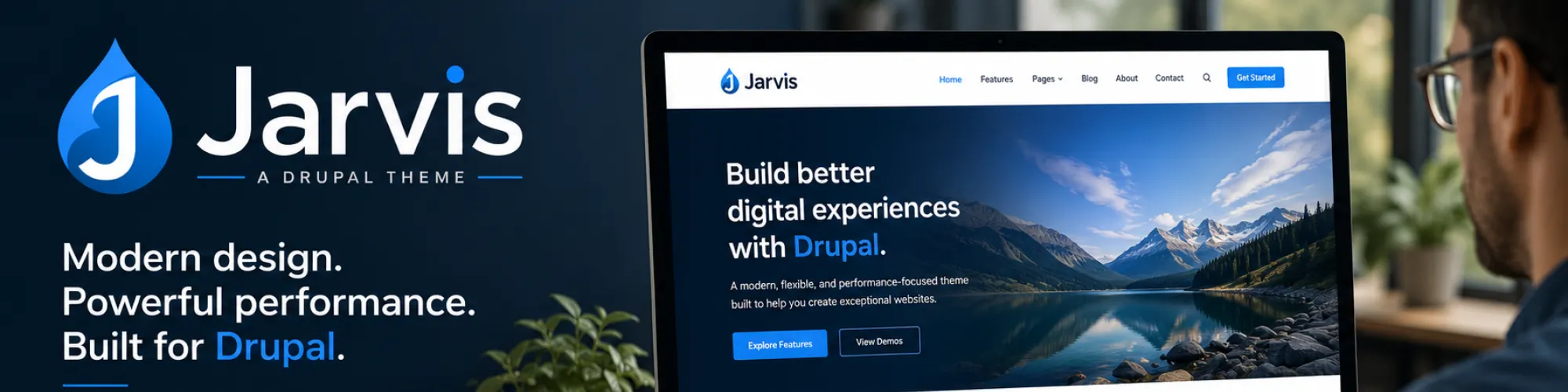 person using computer with Jarvis template